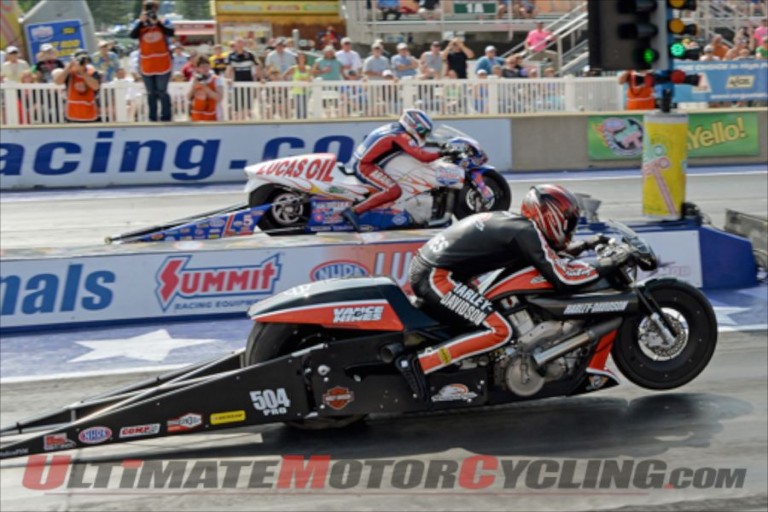 Harley’s Hines Pilots V-Rod to Win 2014 Summit Pro Stock Motorcycle