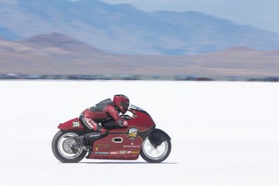 Lee Munro at Speed aboard 50th Anniversary Burt Munro Salt Flat Runs