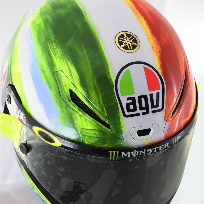 Valentino Rossi and AGV Reveal 2019 Mugello Pista GP R Helmet - top Italian flag and logos