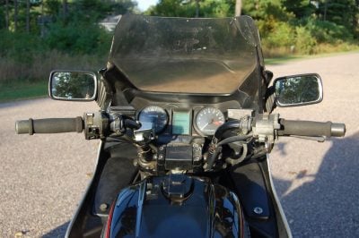 The Sabre’s cockpit is all business and everything works, even the LCD dash—the fairing-mounted mirrors vibrate like crazy even though the rest of the bike doesn’t.