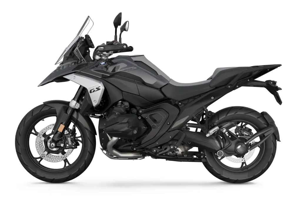 2024 BMW R 1300 GS in black, side view on a white background
