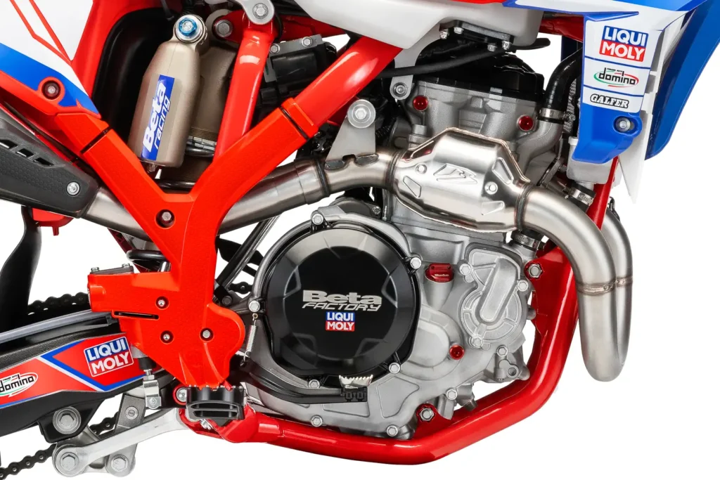 2024 Beta 450 RX four-stroke engine and red frame