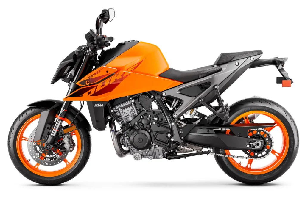 2024 KTM 990 Duke in orange, right side profile