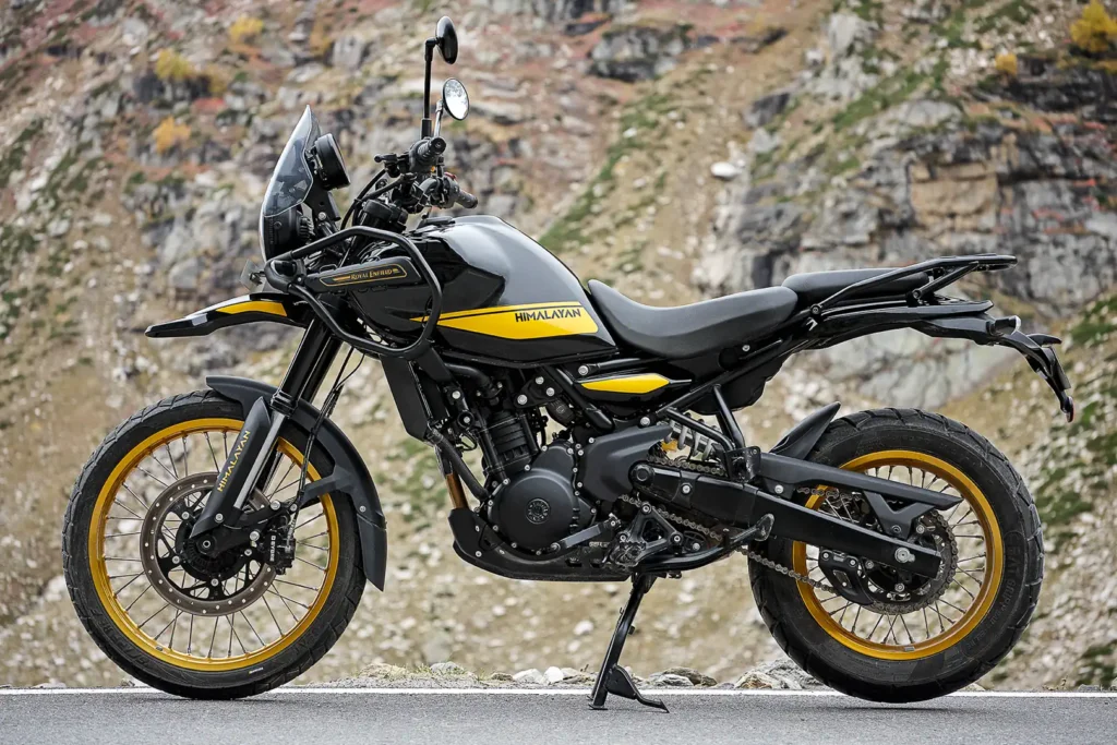 2024 Royal Enfield Himalayan parked on a rocky trail in the Himalayas