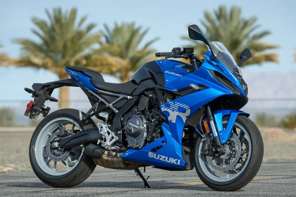 2024 Suzuki GSX-8R in Metallic Triton Blue parked in the desert