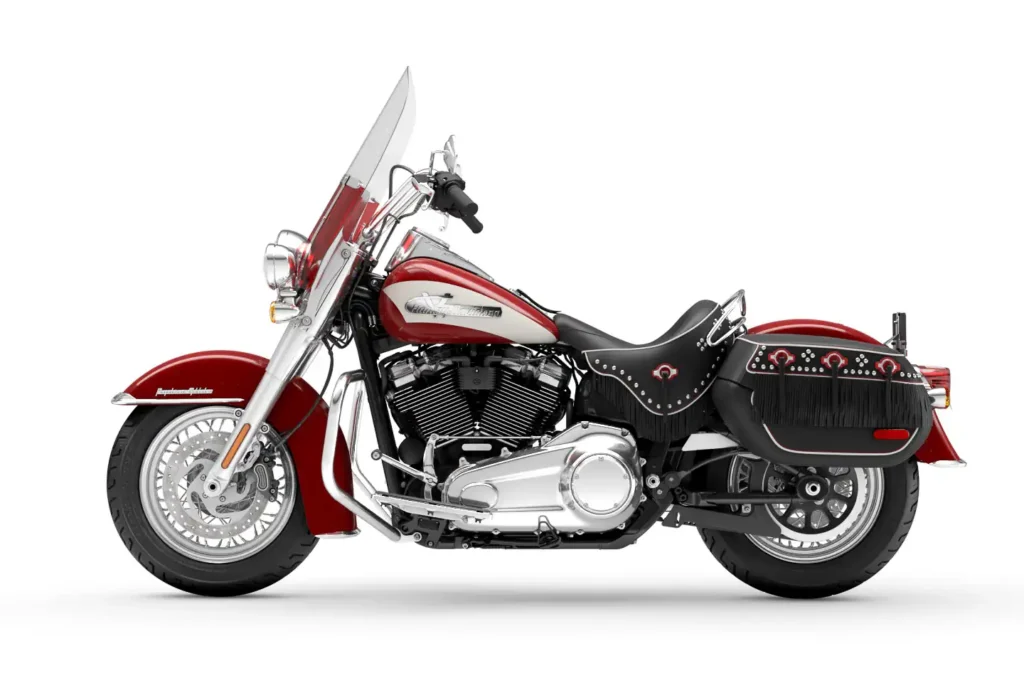 2024 Harley-Davidson Hydra-Glide Revival in Redline Red and Birch White, front three-quarter view