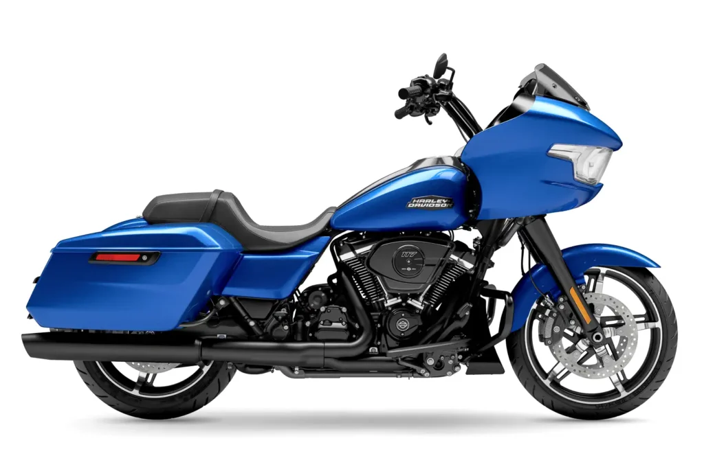 2024 Harley-Davidson Road Glide in blue, studio side view