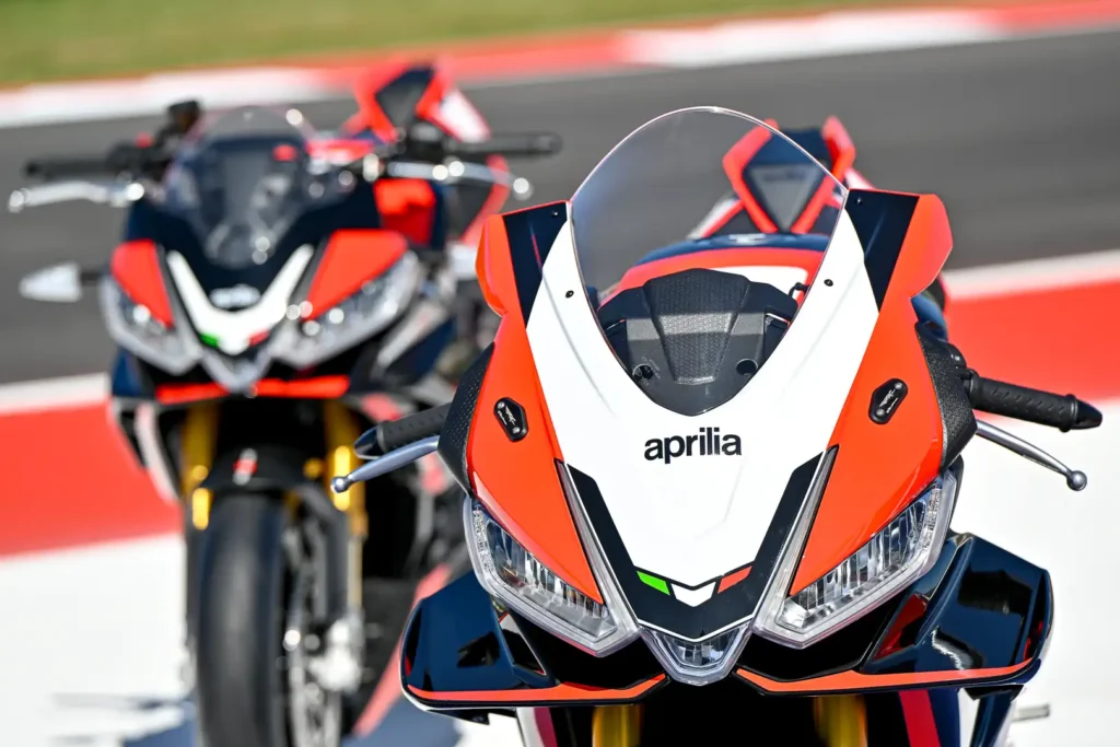 2024 Aprilia RSV4 Factory SE-09 SBK front fairing, with the Tuono V4 Factory SE-09 SBK behind it