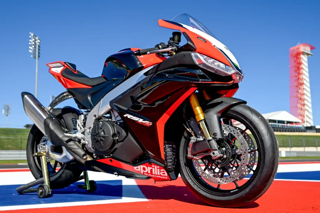 2024 Aprilia RSV4 Factory SE-09 SBK on a paddock stand at Circuit of the Americas