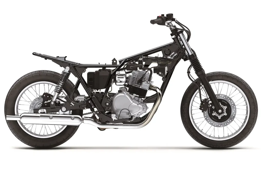 2025 Kawasaki W230 frame and engine, studio view