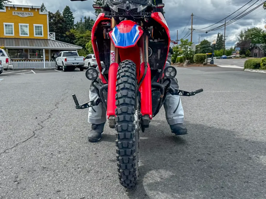 SRC Moto Lowered Seat Review: Front view with feet down