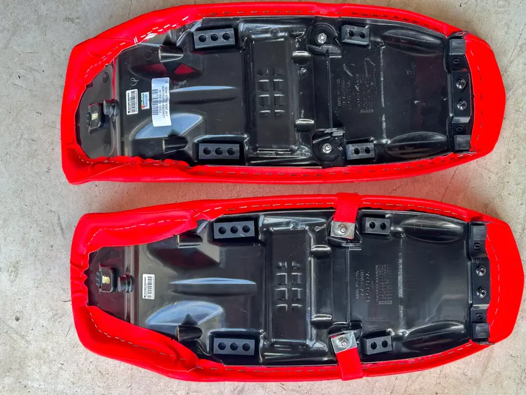 SRC Moto Lowered Seat Review: Bottom of seats comparison on Honda CRF300L Rally