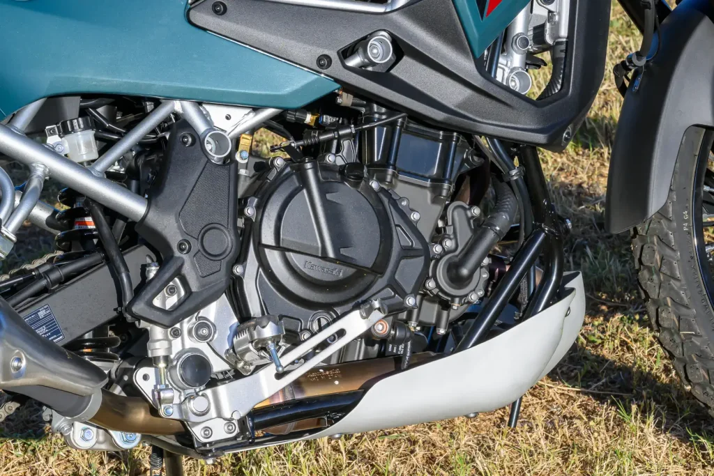 2026 Kawasaki KLE500 SE Review: Right side of egine.