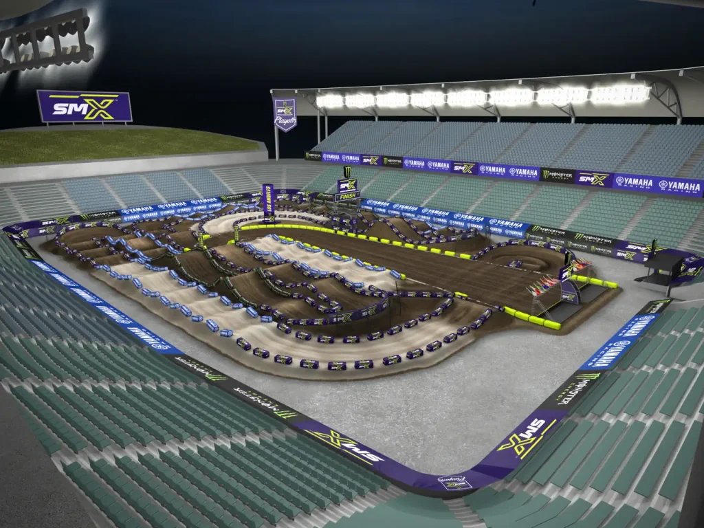 A low-angle view of the 2026 SMX Playoff 2 track map, Dignity Health Sports Park, Carson.