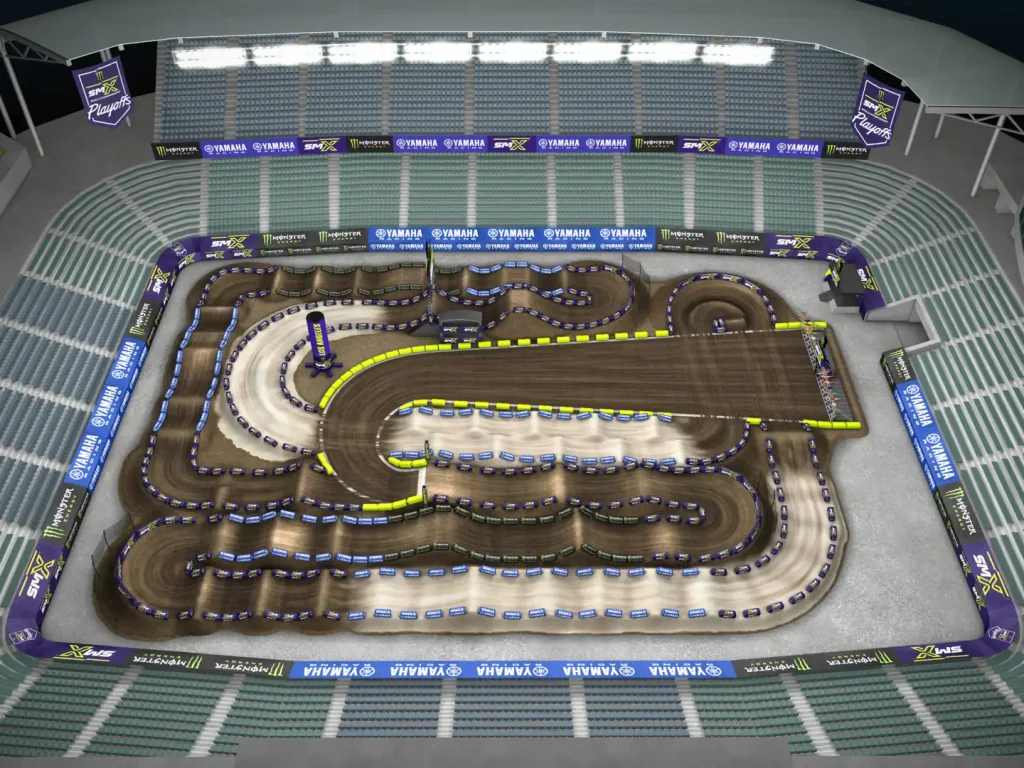 2026 SMX Playoff 2 track map, Dignity Health Sports Park, Carson, with the start on the right.