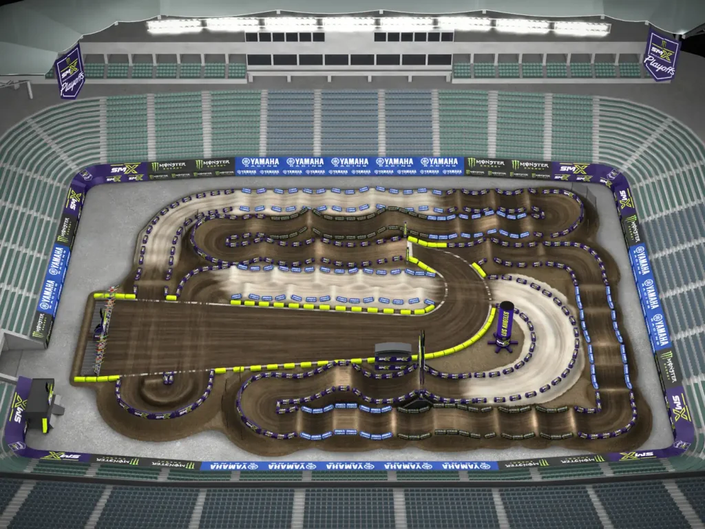Rendering of 2026 SMX Playoff 2 track map, Dignity Health Sports Park, Carson, for 2026 SMX Playoff 2 Fantasy Picks and tips