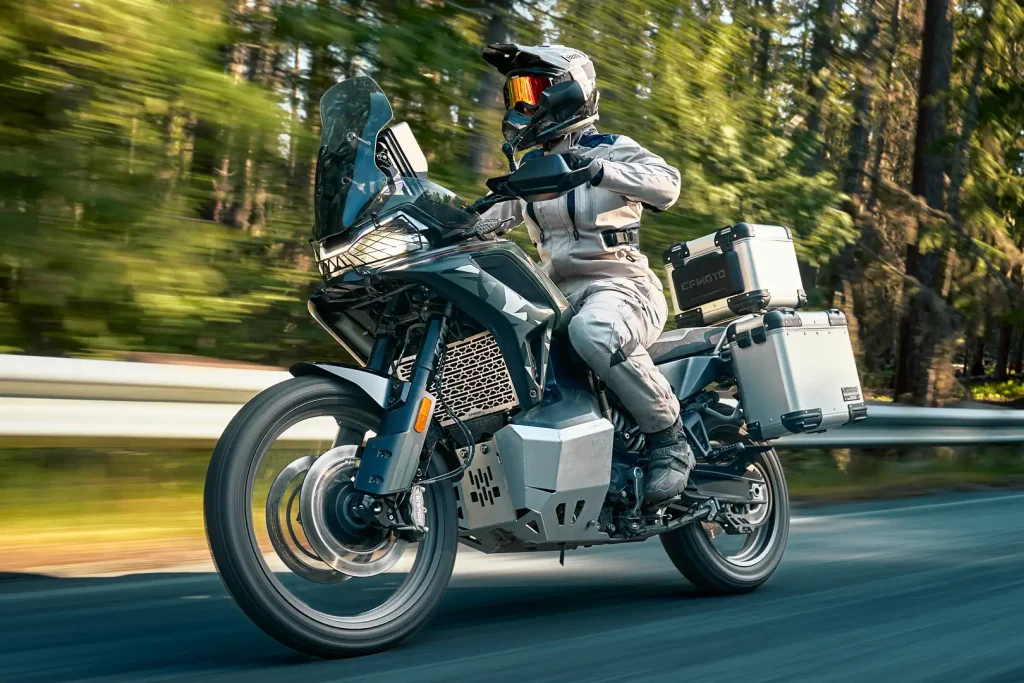 2027 CFMoto Ibex 950 with accessories, including side cases and a larger skid plate
