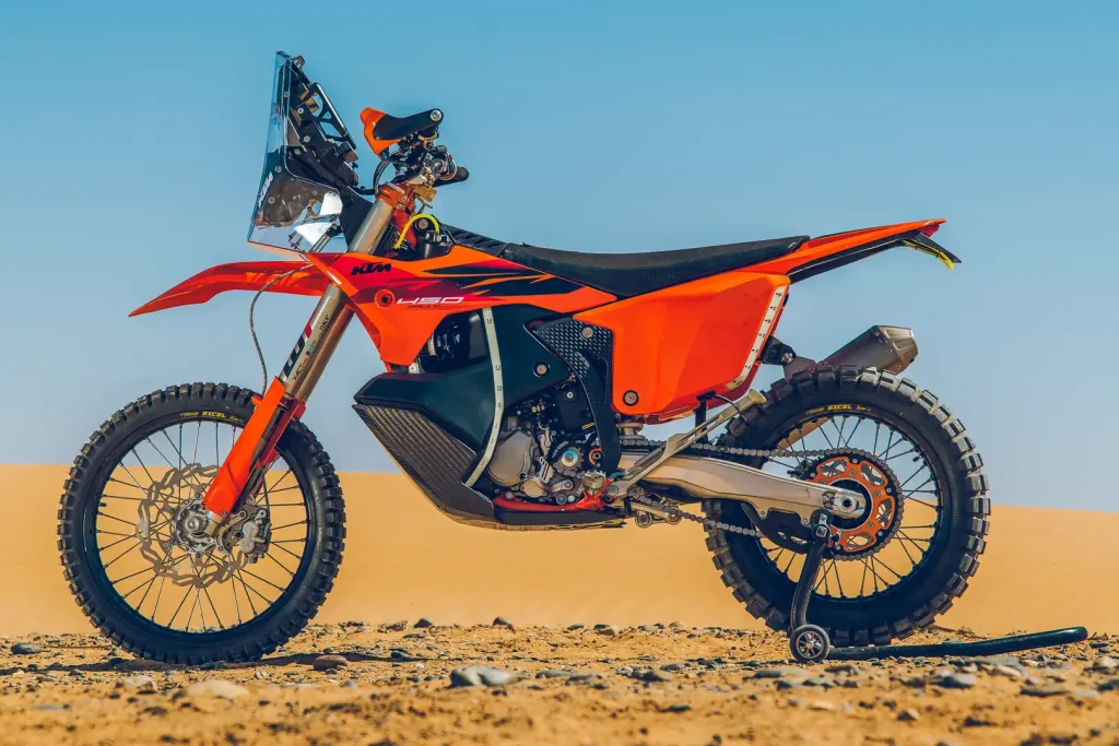 Left side profile of the 2027 KTM 450 Rally Replica