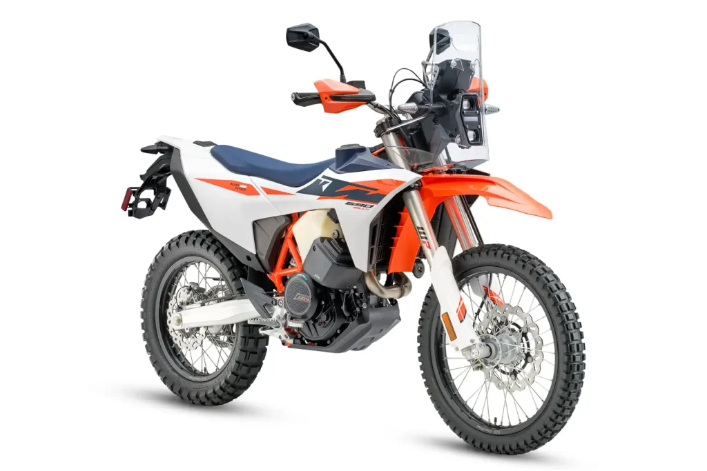 3/4 view of rally motorcycle