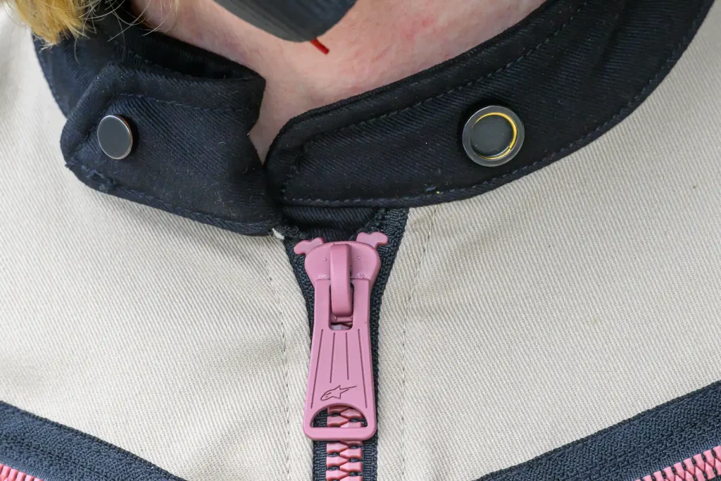 Closeup of the open neck on the Alpinestars Stella Grace Jacket