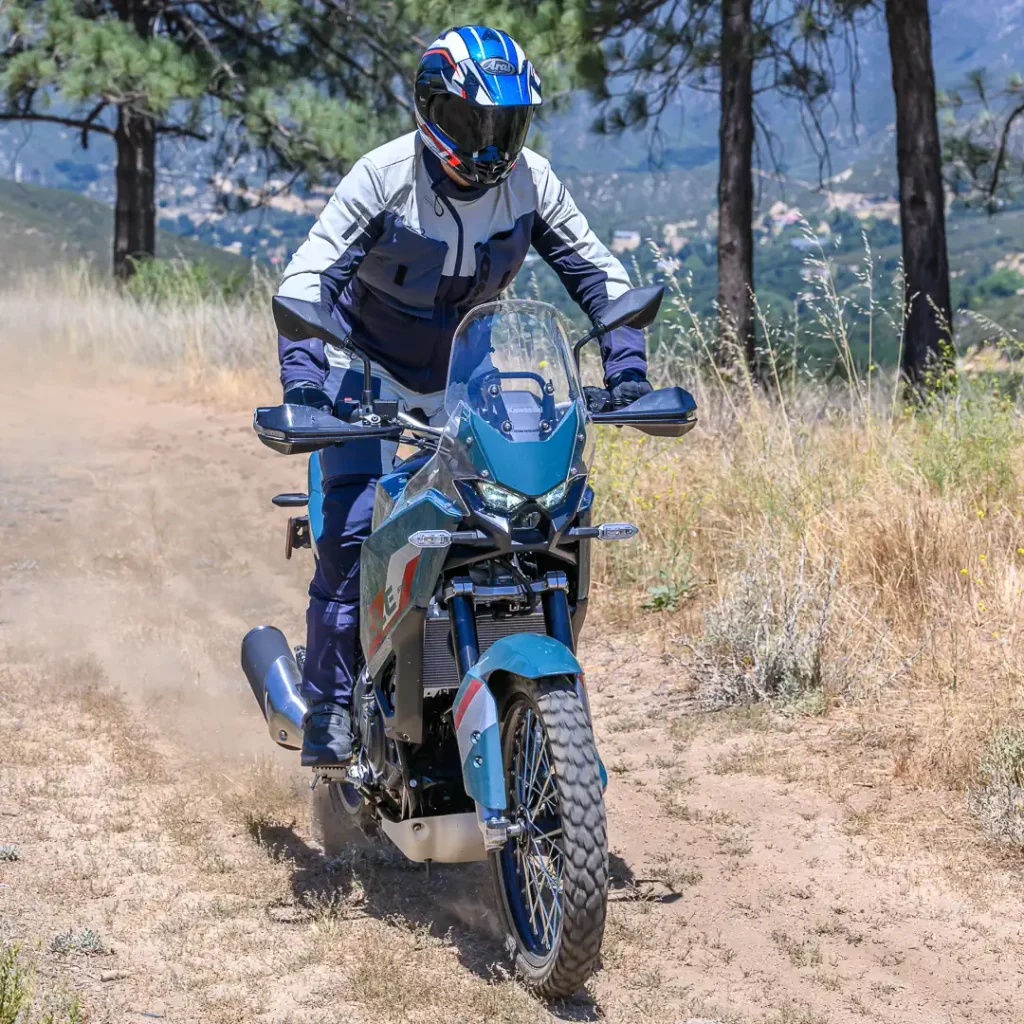 Nic de Sena riding a Kawasaki KLE500 SE
