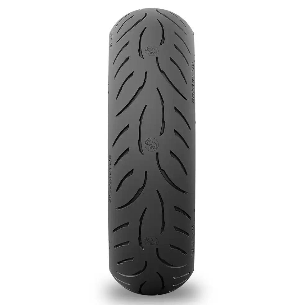 Stock photo of view of the rear tire tread of a Metzeler Roadtec 02 tire
