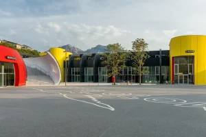 A view of the Moto Guzzi factory and museum grounds.