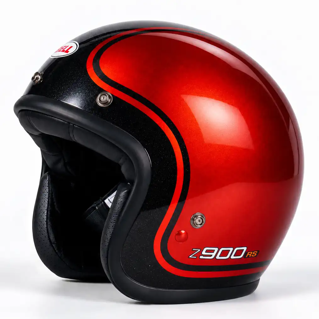 Black and orange custom painted Pyramid x Bell Custom 500 helmet.