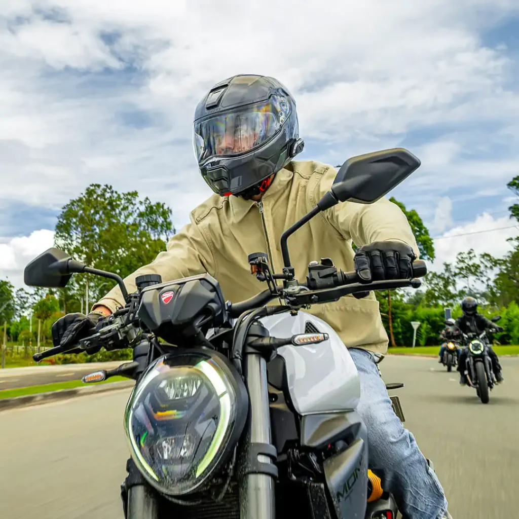 Sena Spider X Slim Mesh Intercom on the helmet of the rider in action