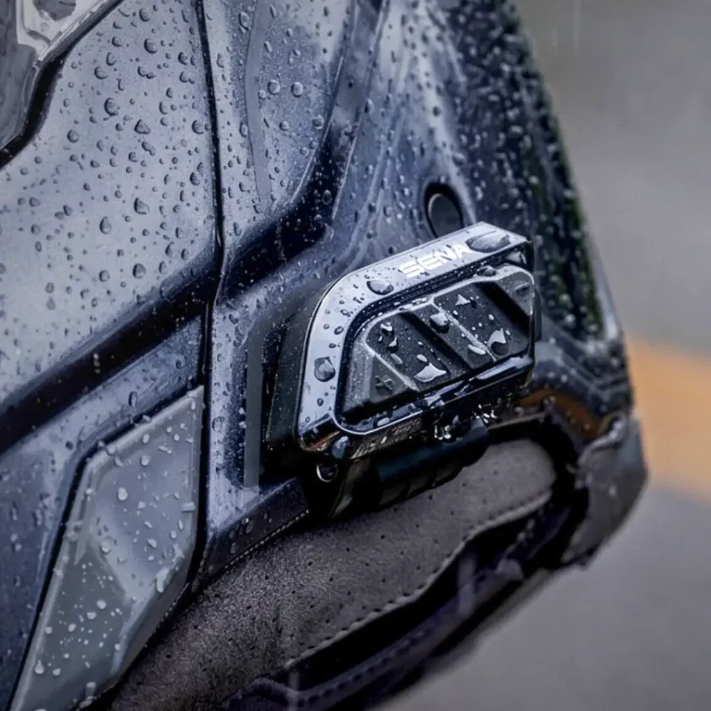 Sena Spider X Slim Mesh Intercom with water on it