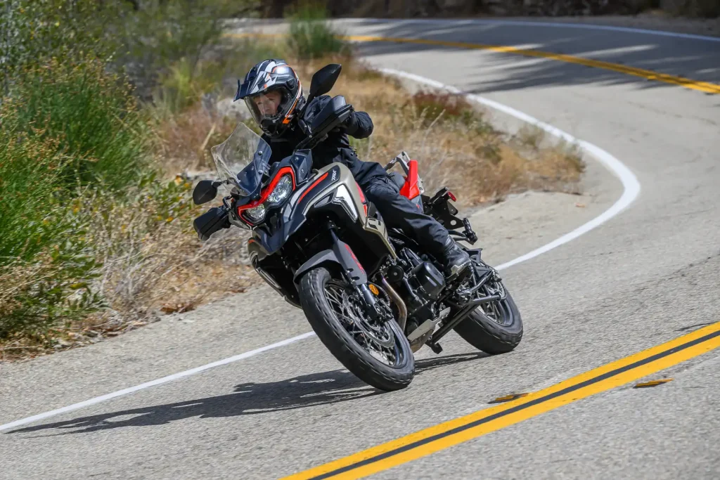 Riding through a right-hand turn on a 2026 Benelli TRK 702X