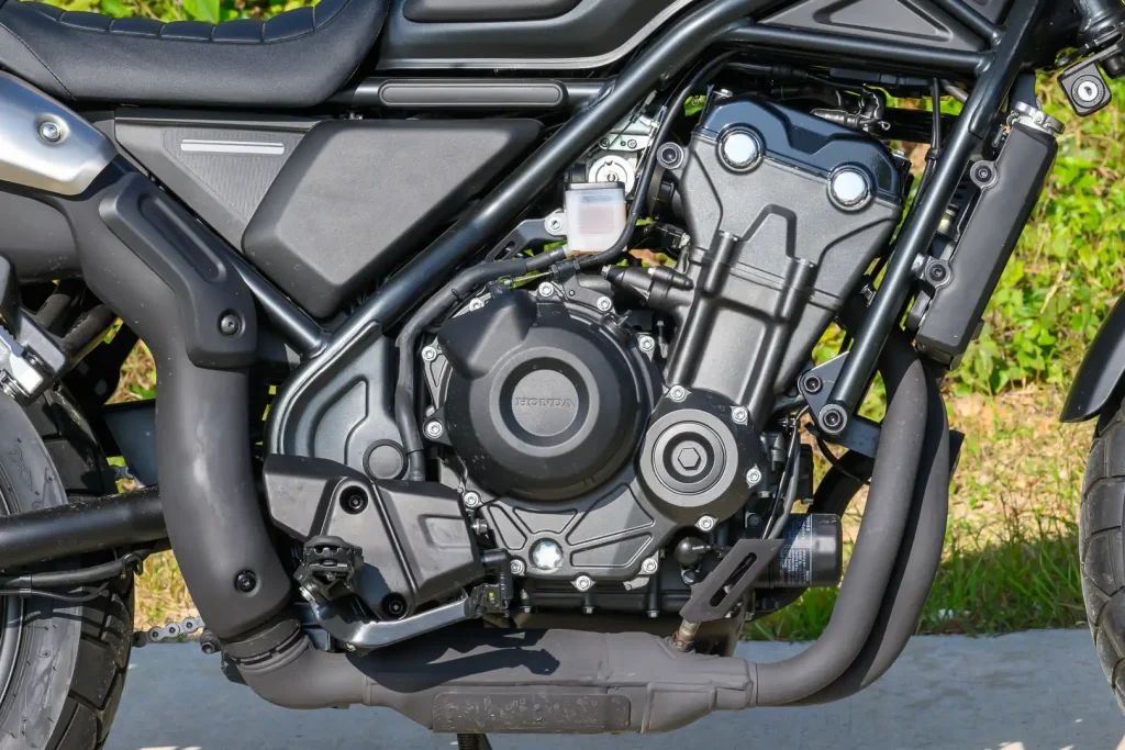 2026 Honda SCL500 Review: right side of motor detail