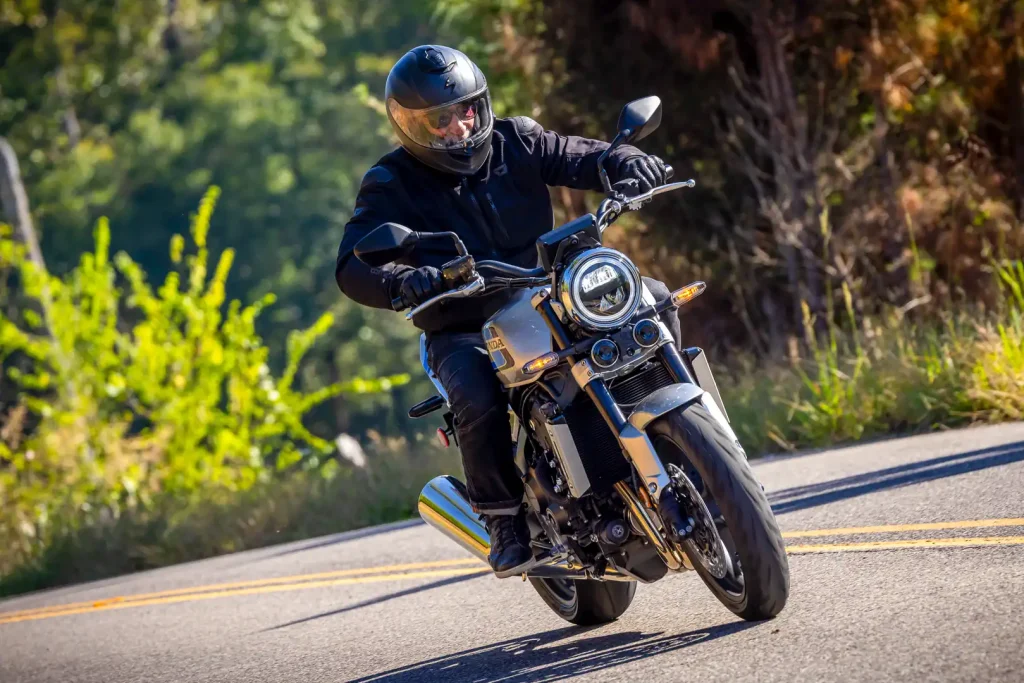 2026 Honda CB1000F riding in the countryside, head-on view