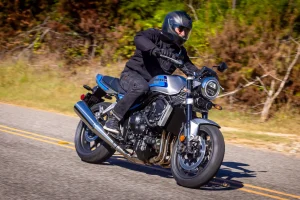 2026 Honda CB1000F leaned over in a left hand turn.