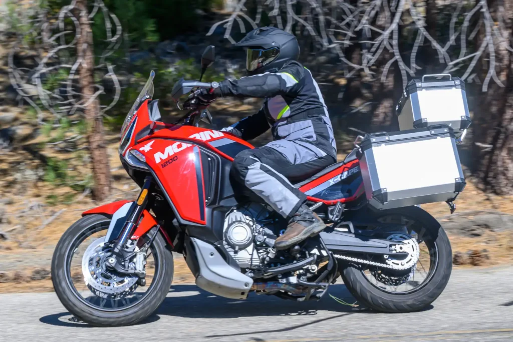 Left side action profile of the 2026 Moto Morini X-Cape 1200.