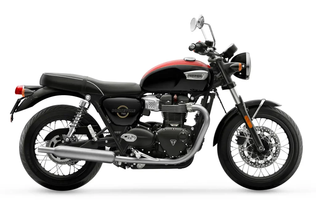 Right side studio profile of the 2026 Triumph Bonneville T100.
