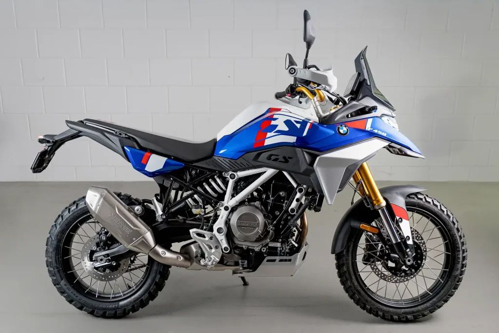2027 BMW F 450 GS First Look: Right side in a studio