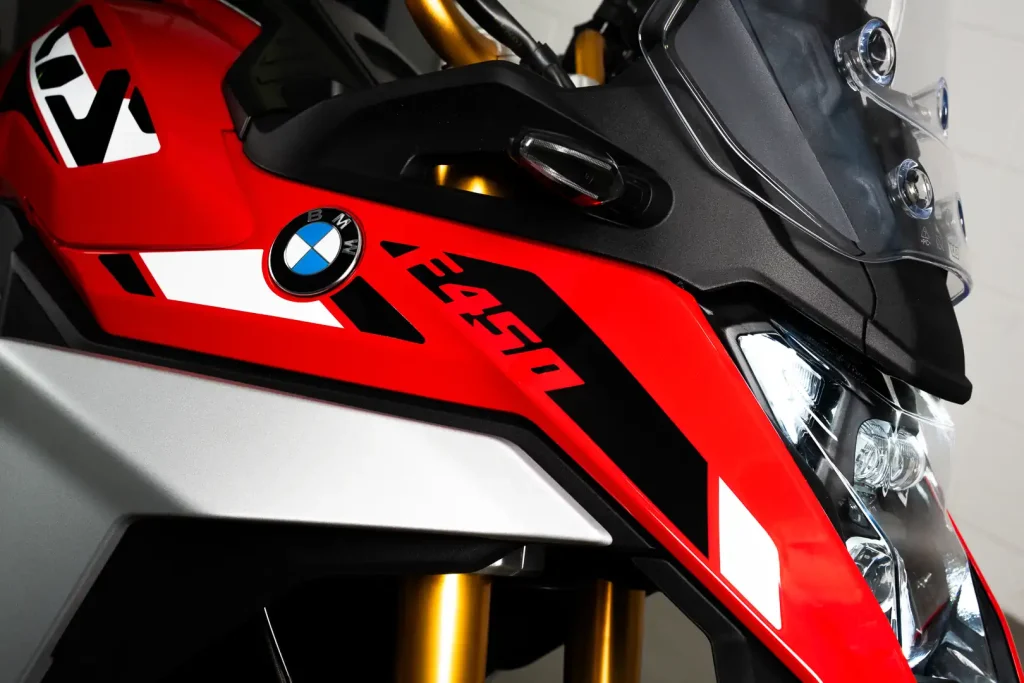 Detail shot of the front plastic of the 2027 BMW F 450 GS