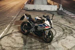 2027 BMW F 450 RR on the street. Right front 3/4 view