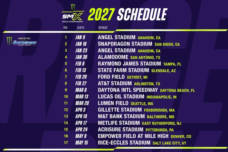 2027 Supercross Schedule: 17 Rounds, Dates, Venues, Tickets