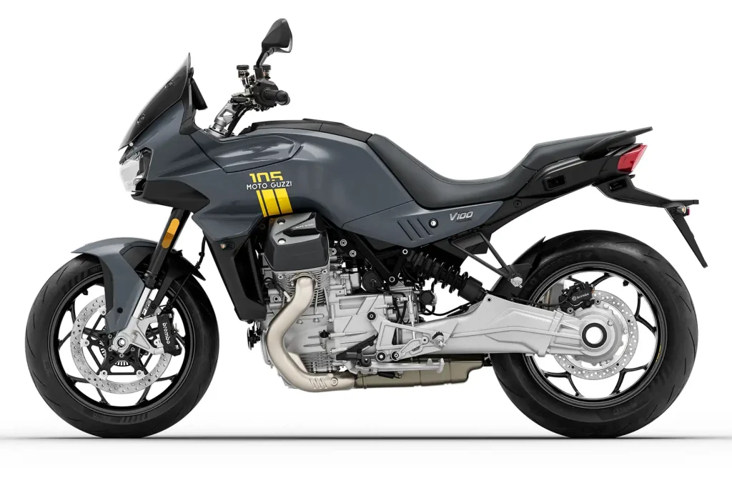2027 Moto Guzzi 105th Anniversary Edition V100 Mandello left side studio view.