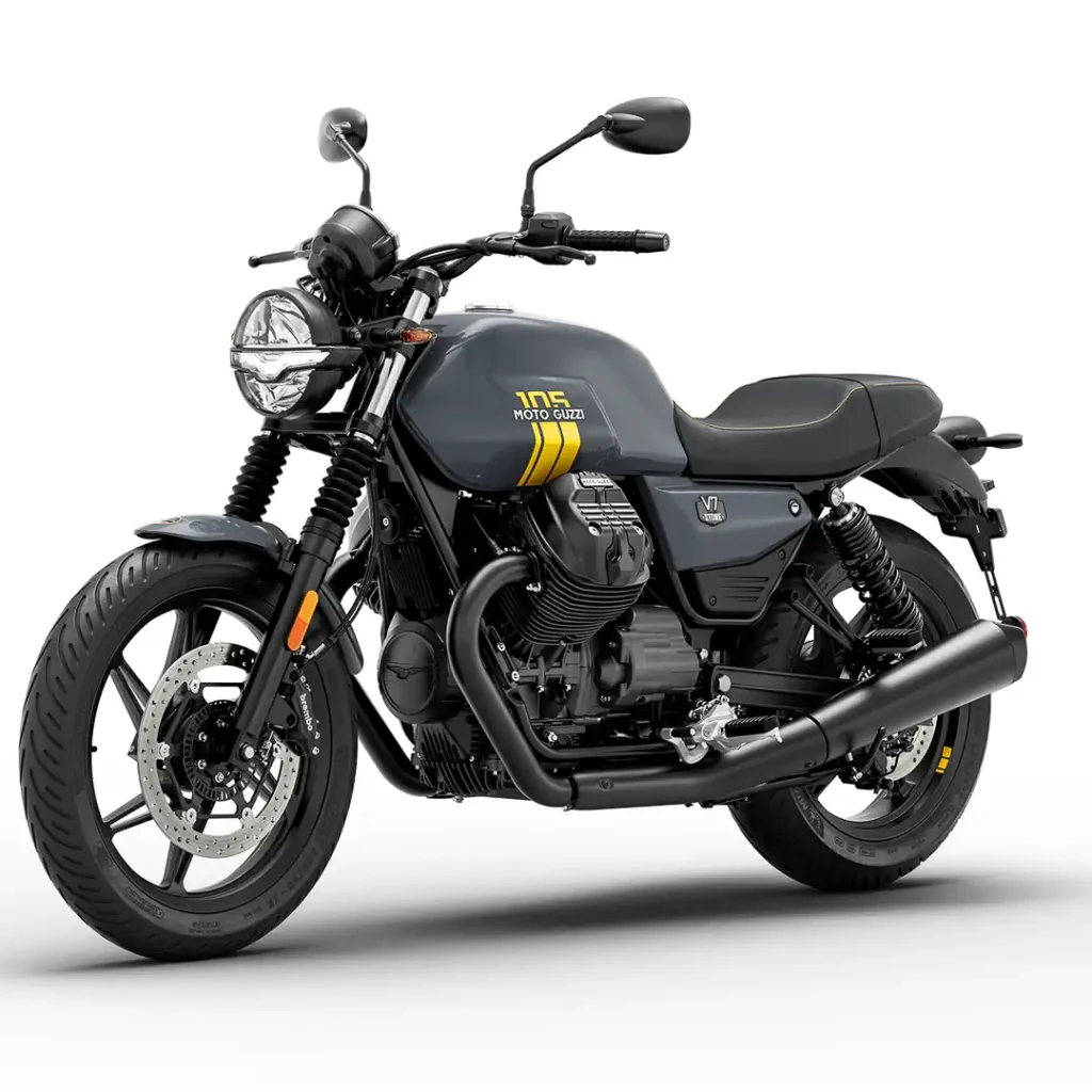 Moto Guzzi V7 Stone in studio, 3/4 left front view