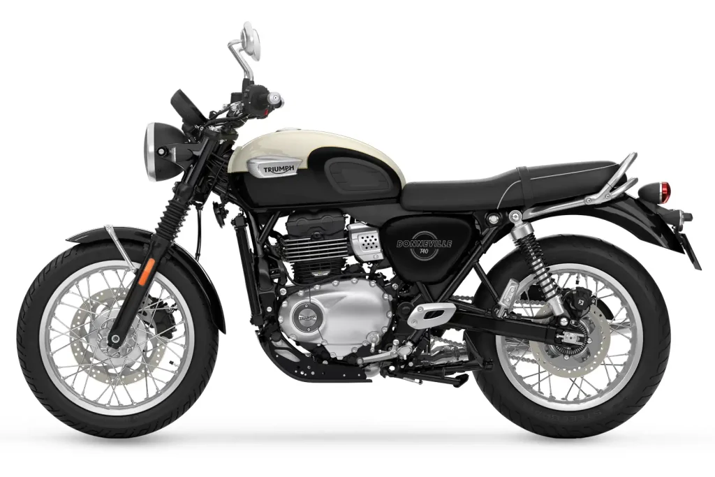 Left side profile of a 2027 Triumph Bonnevillle T40 in the studio