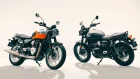 Two 2027 Triumph Bonneville T40 motorcycles in the studio