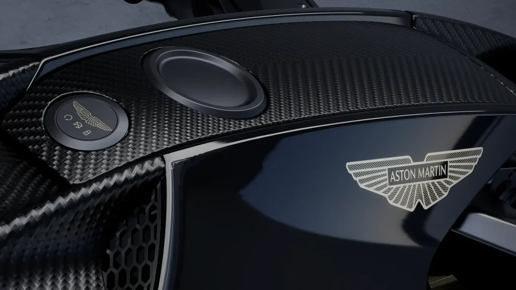 Carbon fiber fuel tank accent on a motorcycle.