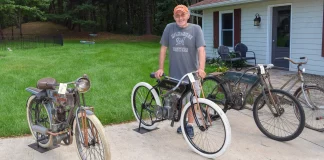 Joe Hackl’s Handmade Classics: Replicas From Cast-Off Parts Joe Hackl with three custom motorcycles he created.