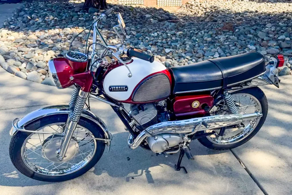 1965 Yamaha YDS3C Big Bear Scrambler outside and parked.