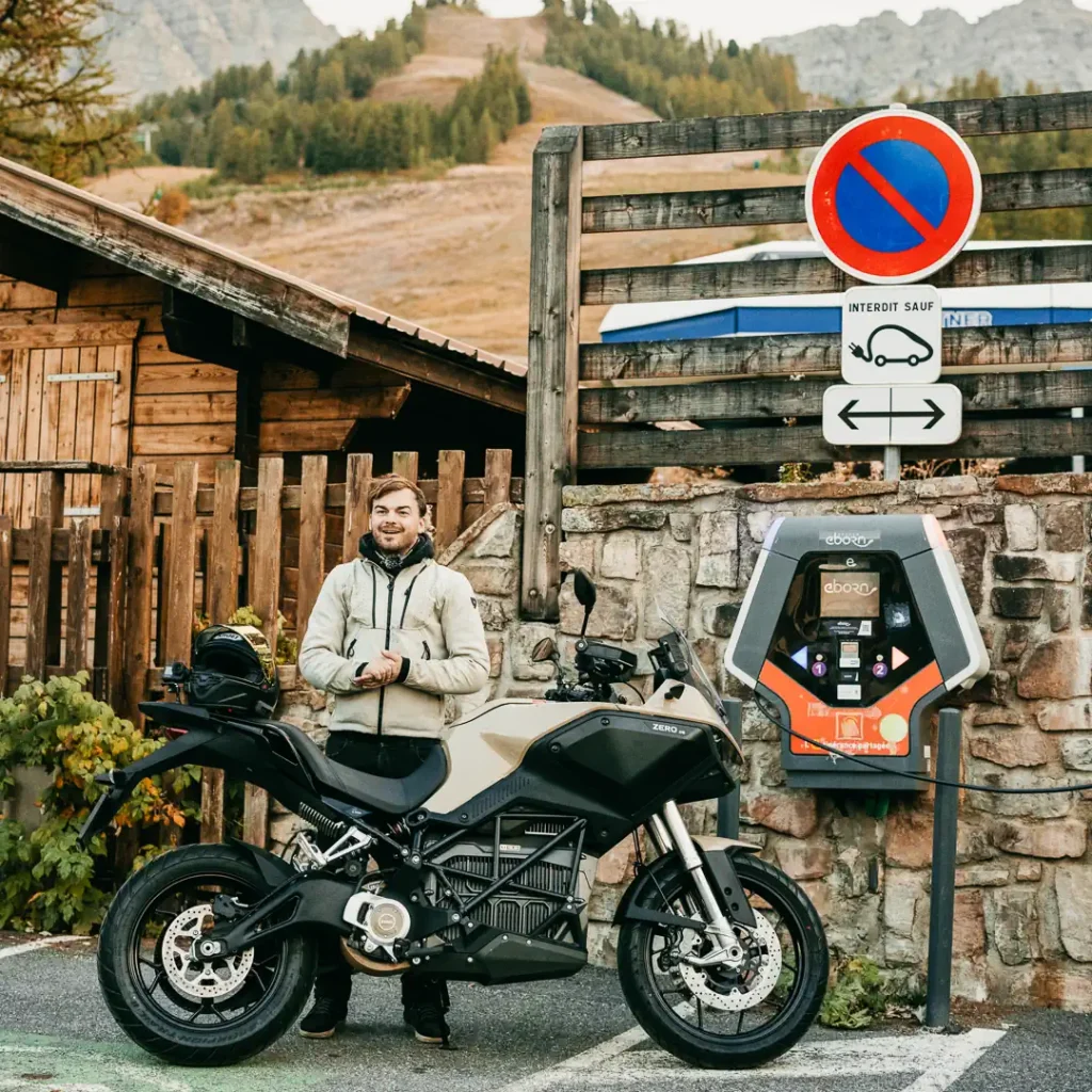 Guiness World Record Holder Jelle Verstaen of Belgium with his record-setting Zero DS electric motorcycle.